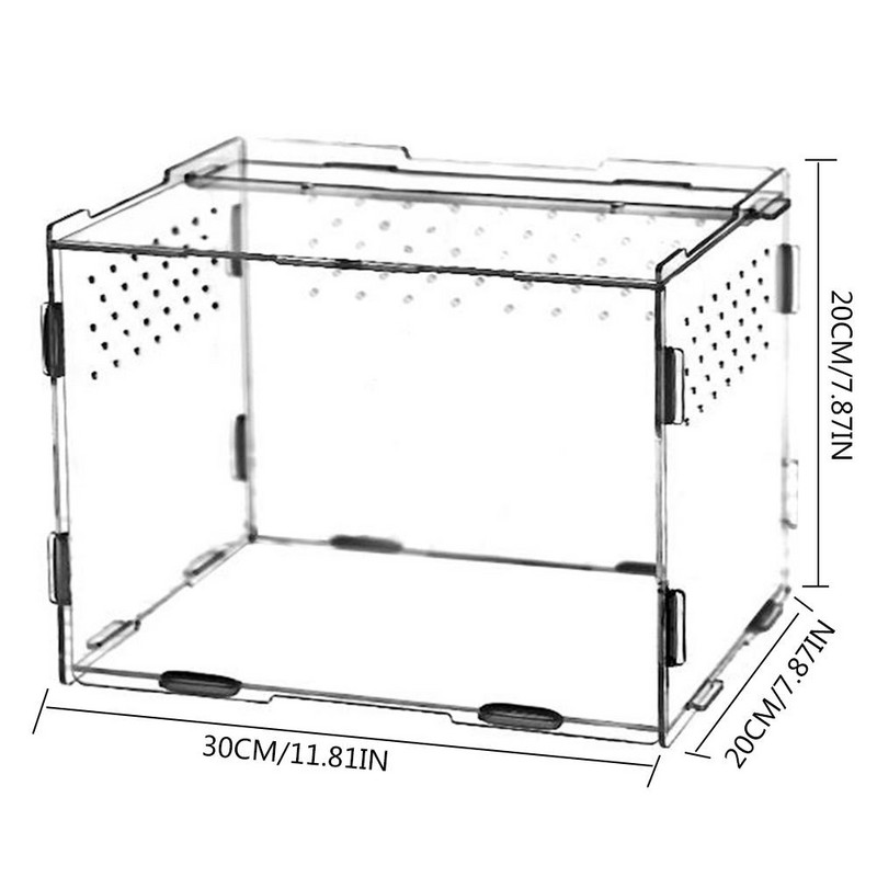 S/L izmēra rāpuļu tvertne kukaiņu zirnekļi Bruņurupuču ķirzaka akrila caurspīdīga audzēšanas kaste Vivarium vāks rāpuļu mājdzīvnieku izstrādājumu terārijs