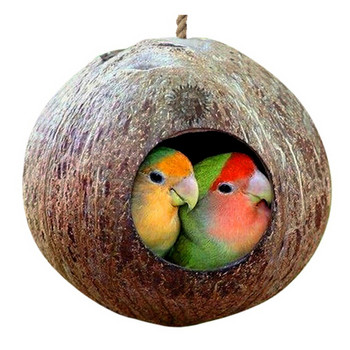 Естествена кокосова черупка Клетки за птици Къща за папагали Къща за гнездене Клетка с висящ ремък за малки домашни любимци Папагали Чинки Врабчета
