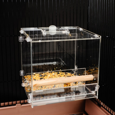 Акрилна хранилка за птици Прозрачна кутия за храна за папагал Устойчива на разливане чаша Автоматична хранилка за птици Аксесоари за клетка за птици