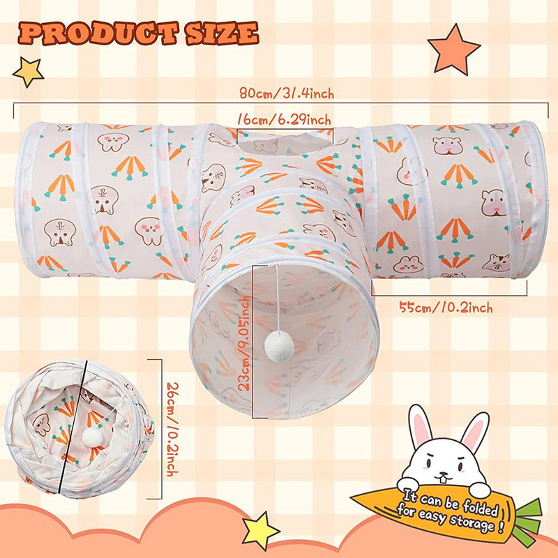 Kiškučių tuneliai ir vamzdeliai Sulankstomi morkų zuikių slėptuvės itin dideli mažų gyvūnų tunelio žaislai nykštukiniams triušiams zuikiams jūrų kiaulytėms