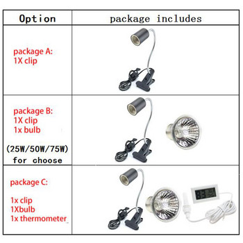 UVAUVB Комплект крушки за лампи за влечуги с щипка Turtle Bulb Комплект държач за лампи Термометър Хигрометър Костенурки Баскинг Комплект нагревателни лампи
