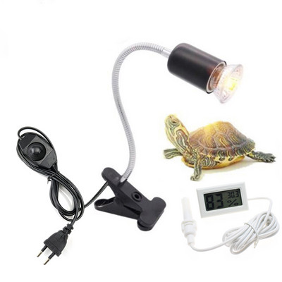 UVAUVB Комплект крушки за лампи за влечуги с щипка Turtle Bulb Комплект държач за лампи Термометър Хигрометър Костенурки Баскинг Комплект нагревателни лампи