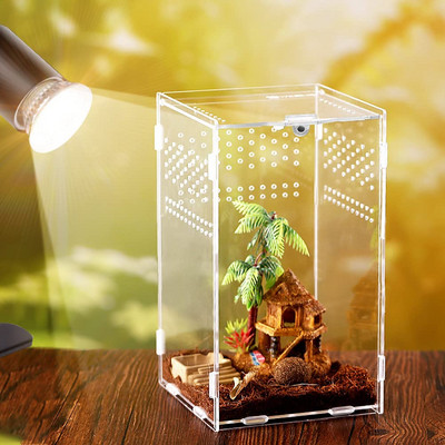DIY akrila rāpuļu audzēšanas kaste Nanokoksnes tarantulu iežogojuma terārija dzīvotne ar pārsegu ar augstu caurspīdīgumu rāpuļu piegādēm