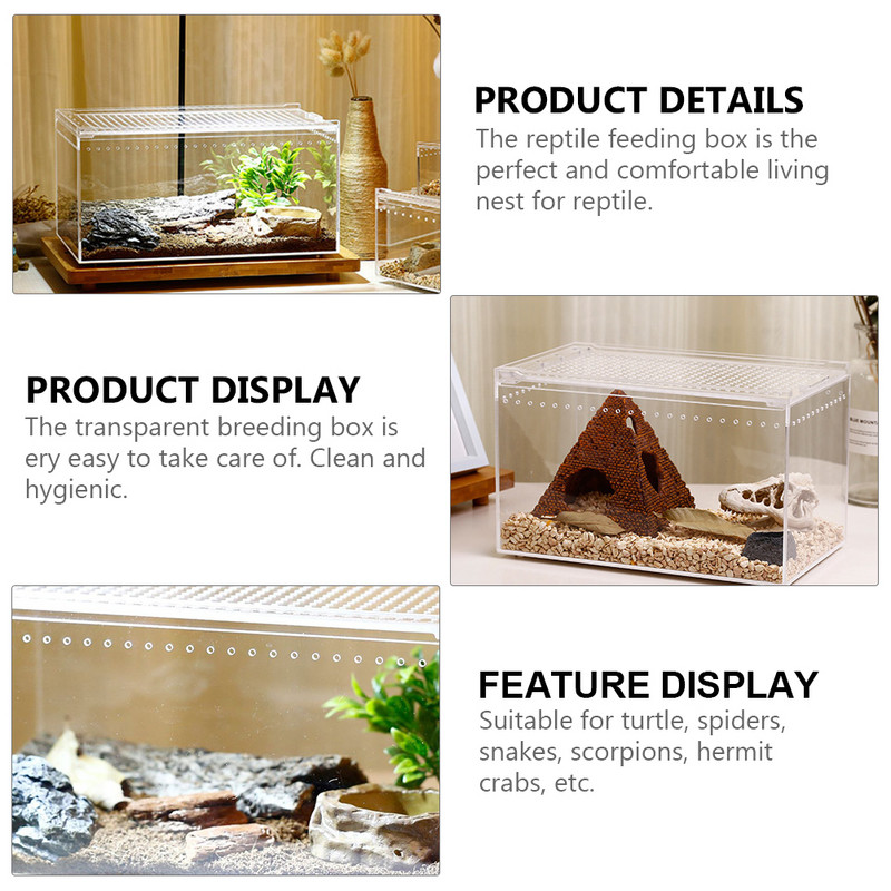 Reptile Box Breeding Tank Feeding Terrarium Spiderclear Turtle Habitat Διαφανές ακρυλικό φίδι Hide Insect Large Case Live