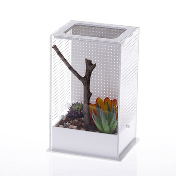 Акрилна кутия за хранене на влечуги Прозрачна кутия за насекоми Кутия за размножаване на богомолки Клетка за насекоми за влечуги Кутия за хранене на терариум