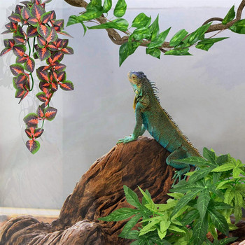 1/3/4 τεμ. Ερπετοειδών Φυτά 30 εκ. Ψεύτικα φύλλα Διακόσμηση βιότοπων Terrarium Rattan for Geckos Lizards Reptile Habitat Decor