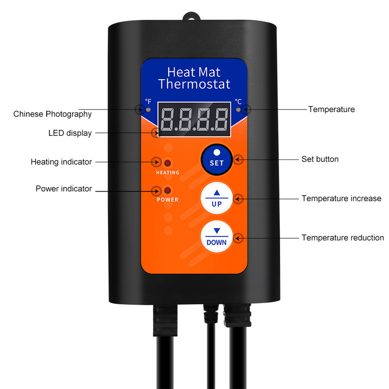Termostat digital de covoraș de căldură, controler de temperatură de 1000 W pentru plante hidroponice, germinare a semințelor, reptile, animale de companie