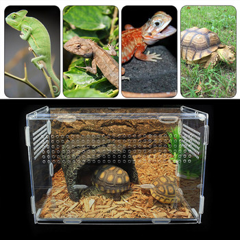 Кутия за отглеждане на влечуги Прозрачен акрилен резервоар за влечуги Терариум Насекоми Паяци Гущер Жаба Щурче Кутия за хранене на костенурка