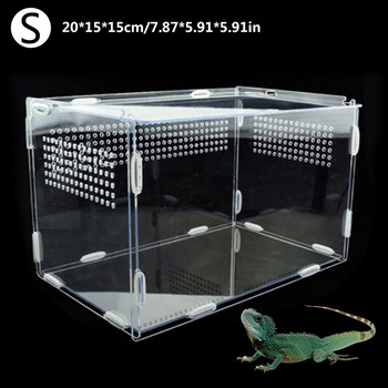 Кутия за отглеждане на влечуги Прозрачен акрилен резервоар за влечуги Терариум Насекоми Паяци Гущер Жаба Щурче Кутия за хранене на костенурка