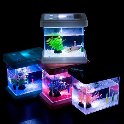 Mini Colorful Fish Tank Color Changing Detachable Desktop Viewing Landscaping Box For Fish Turtles Reptiles