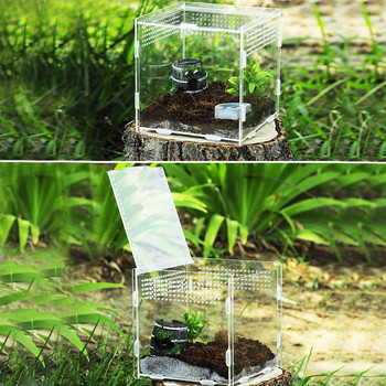 Резервоар за терариум Прозрачна кутия за отглеждане на влечуги Акрилна кутия за хранене 360-градусова високомагнитна кутия за катерене на домашни любимци за отглеждане на насекоми