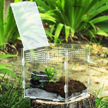 Резервоар за терариум Прозрачна кутия за отглеждане на влечуги Акрилна кутия за хранене 360-градусова високомагнитна кутия за катерене на домашни любимци за отглеждане на насекоми