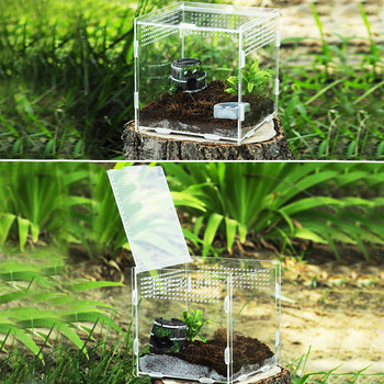 Прозрачна кутия за отглеждане на влечуги Акрилна кутия за хранене 360-градусов висок прозрачен магнитен терариум за катерене на домашни любимци Резервоар за костенурки