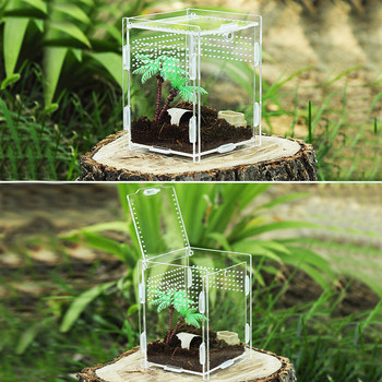 Прозрачна кутия за отглеждане на влечуги Акрилна кутия за хранене 360-градусов висок прозрачен магнитен терариум за катерене на домашни любимци Резервоар за костенурки