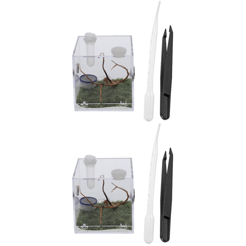 Cutie de păianjen Cușcă pentru reptile Terariu Habitat Acrilic Bug Hrănire melci Casă de reproducere Purtător Critter Tank Container Jumping Keeper