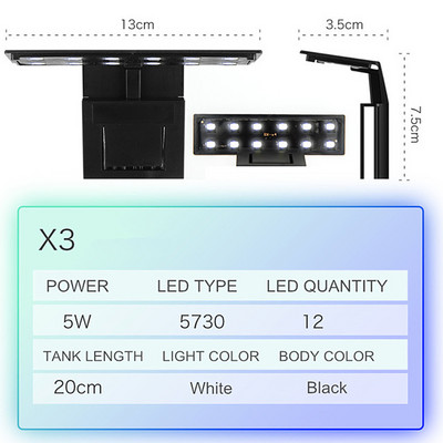 5W/10W/15W Super tanka LED rasvjeta za akvarij Svjetlo za rast biljaka Rasvjeta za vodene biljke Vodootporna svjetiljka za akvarijum