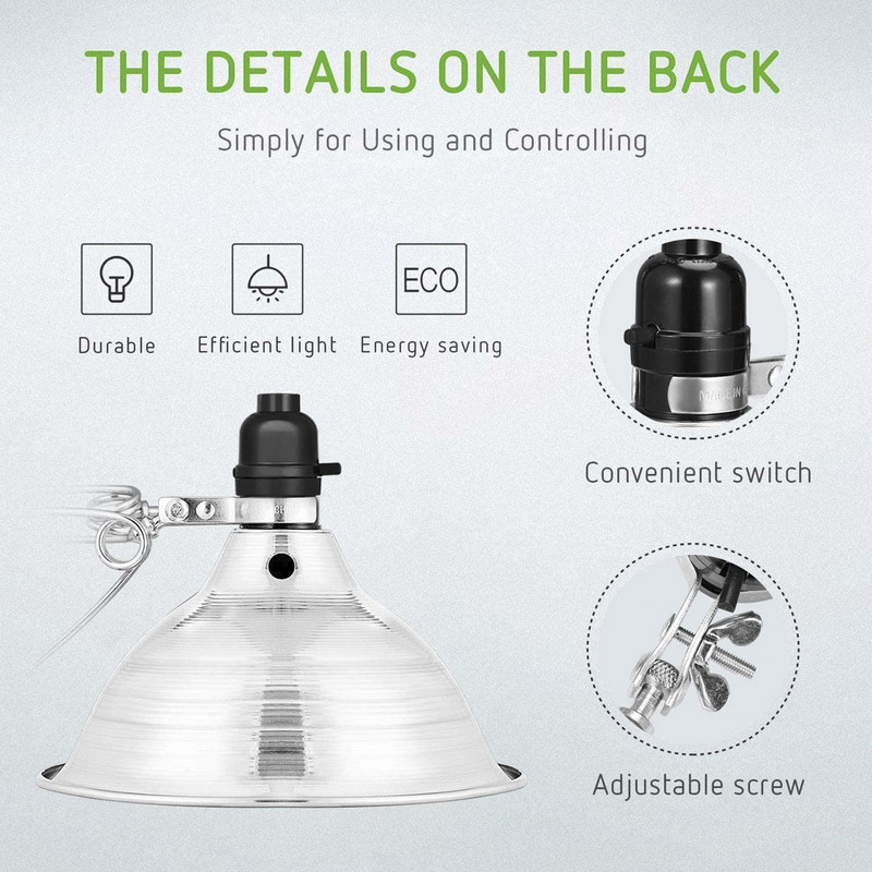 Klambervalgusti 8,5-tollise alumiiniumreflektoriga Garage Grow Light`i jaoks mõeldud fotograafia töötuled lemmikloomade klaasist anumate soojendustuled