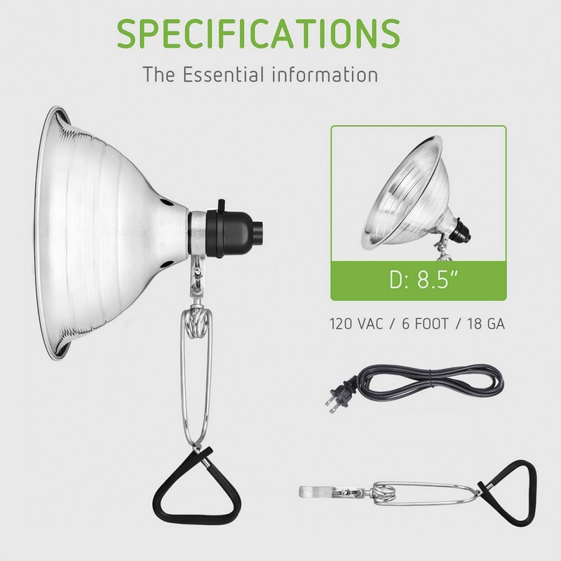 Klambervalgusti 8,5-tollise alumiiniumreflektoriga Garage Grow Light`i jaoks mõeldud fotograafia töötuled lemmikloomade klaasist anumate soojendustuled