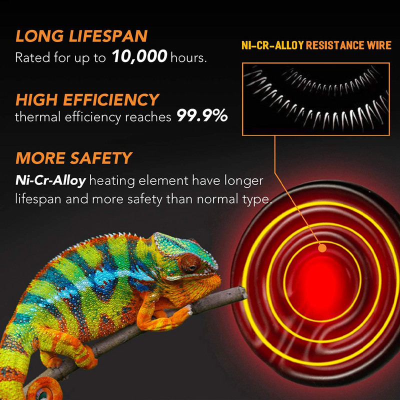 100 w mājdzīvnieku apsildes gaismas keramikas infrasarkanā apsildes lampa, sprādziendroša 220 V–240 V amfībijas rāpuļu mājdzīvnieku apkures lampas sildītājs