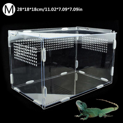 Cutie transparentă de reproducere a reptilelor Cutie de hrănire din acril, terariu magnetic transparent de 360 de grade pentru cățărare pentru animale de companie