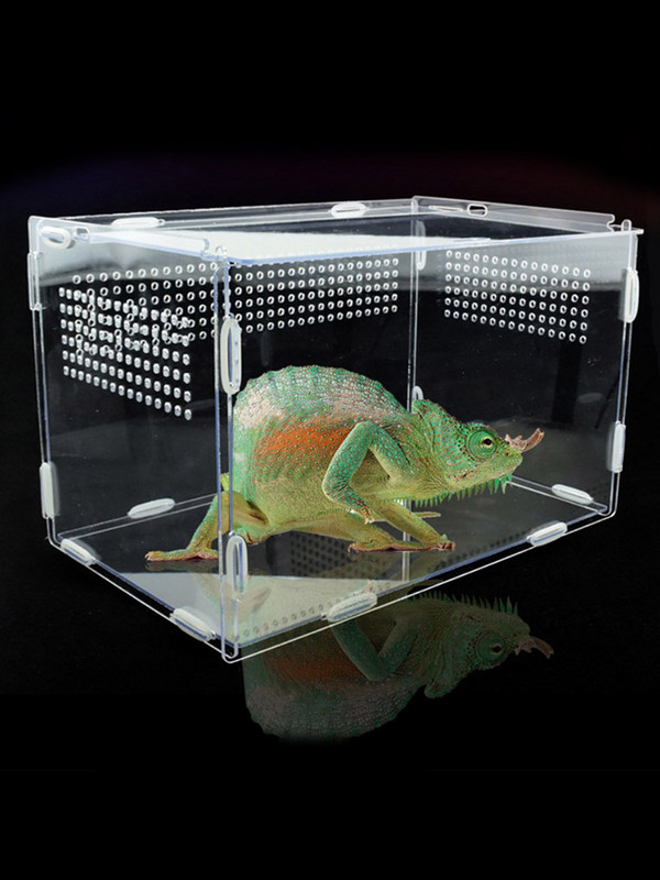 Cutie transparentă de reproducere a reptilelor Cutie de hrănire din acril, terariu magnetic transparent de 360 de grade pentru cățărare pentru animale de companie
