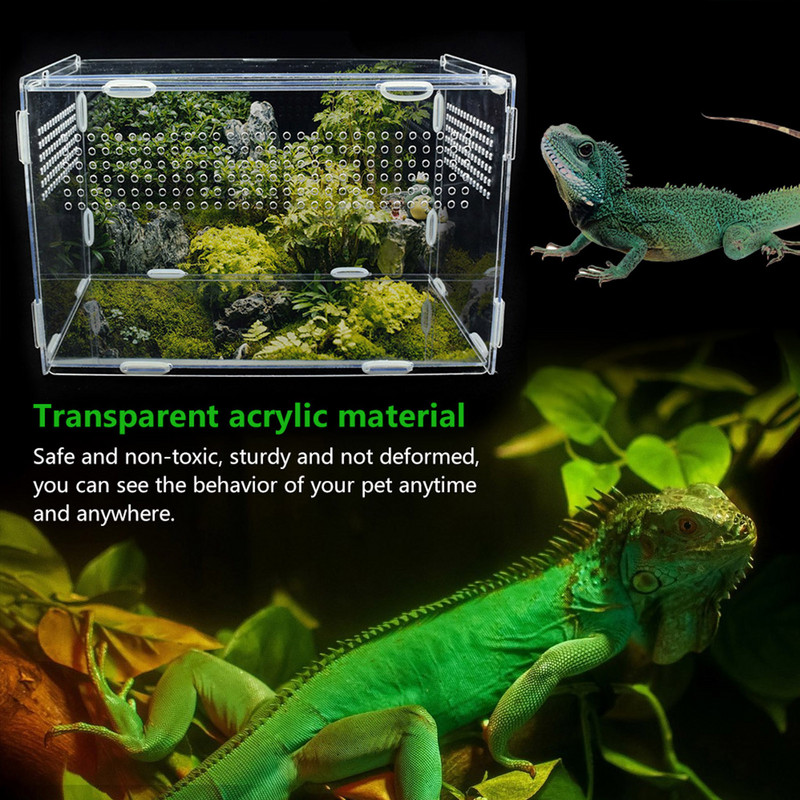 Cutie transparentă de reproducere a reptilelor Cutie de hrănire din acril, terariu magnetic transparent de 360 de grade pentru cățărare pentru animale de companie