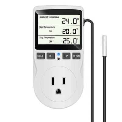 Controler digital de temperatură, Ecran LCD Încălzire Răcire Termostat pentru reptile cu sondă senzor, ℉/℃ 1800 W 120 V priză SUA