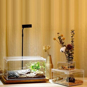 Кутия за отглеждане на влечуги Акрилен прозрачен плъзгащ се капак Резервоар за влечуги Насекоми Паяци Костенурка Кутия за хранене на гущери Терариум