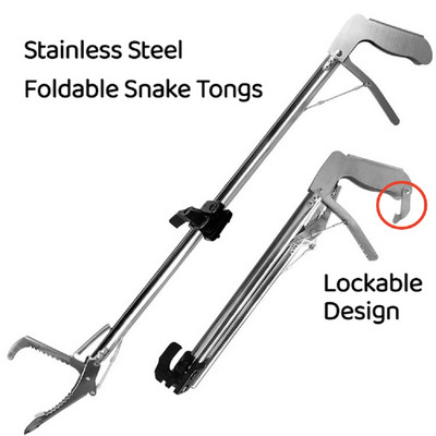Stainless Steel Foldable Lockable Tongs for Catching Snakes, Picking Up Reptiles, Wide Jaw, 3 Kinds of Length 0.75m /1m / 1.2m
