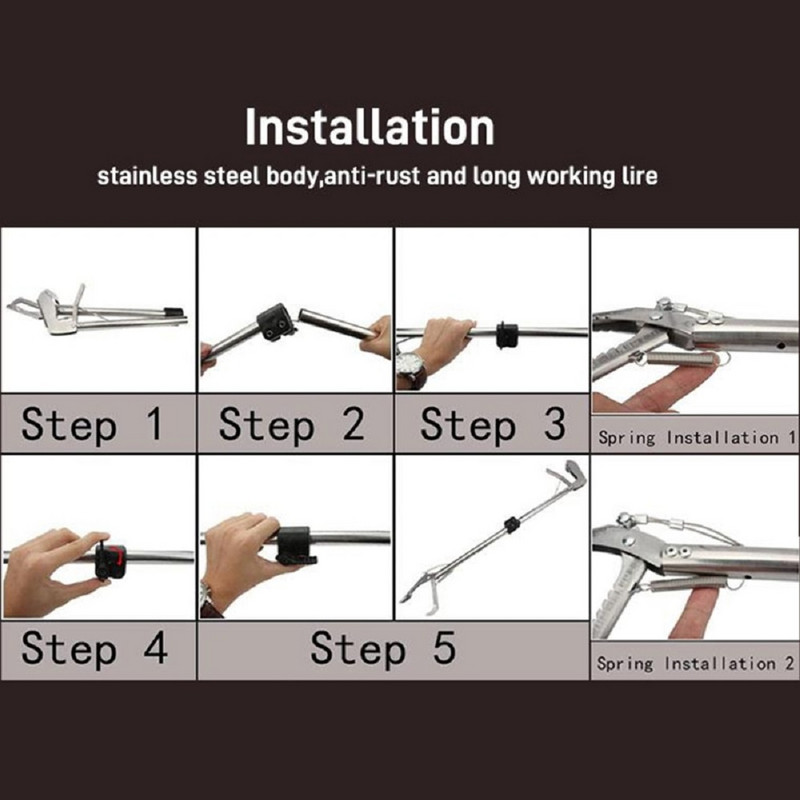 Nerūsējošā tērauda salokāmas slēdzamas knaibles čūsku ķeršanai, rāpuļu savākšanai, plats žoklis, 3 veidu garums 0,75 m / 1 m / 1,2 m