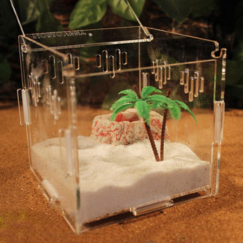Най-новата кутия за отглеждане на влечуги Акрилен прозрачен плъзгащ се капак Резервоар за влечуги Паяци с насекоми Костенурка Кутия за хранене на гущери Терариум