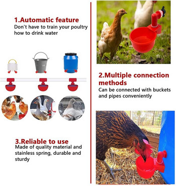 Автоматична чаша за вода за пилета Комплект купа за поилка Ферма Кошарник Поилка за домашни птици Хранилка за питейна вода за пилета Патица Гъска Пуйка Пъдпъдъци