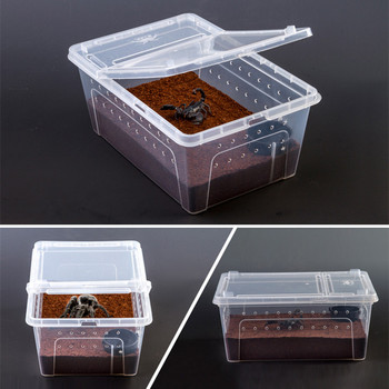 Голяма кутия за хранене на влечуги Пластмасов контейнер Терариум за насекоми за домашни любимци Транспортна кутия за жива храна с купа Консумативи за влечуги