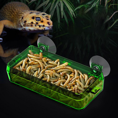 Прозрачна хранилка за влечуги с вендузи против бягство храна съд купа хранилка костенурка гущер червей хранене змии контейнер за храна