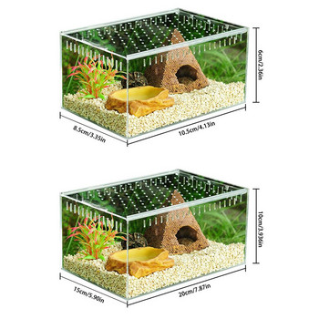 Кутия за отглеждане на влечуги Акрилен прозрачен плъзгащ се капак Резервоар за влечуги Насекоми Паяци Костенурка Кутия за хранене на гущери Терариум