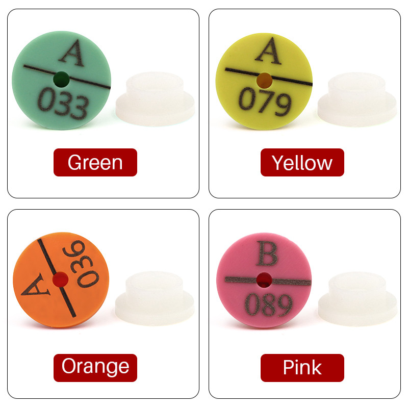 100 vnt. Triušio ausų įsagas su užrašu Ausų rašymas lazeriu vario galvos auskarai 4 spalvų ūkinio gyvūno ožkos kiaulės identifikavimo kortelė