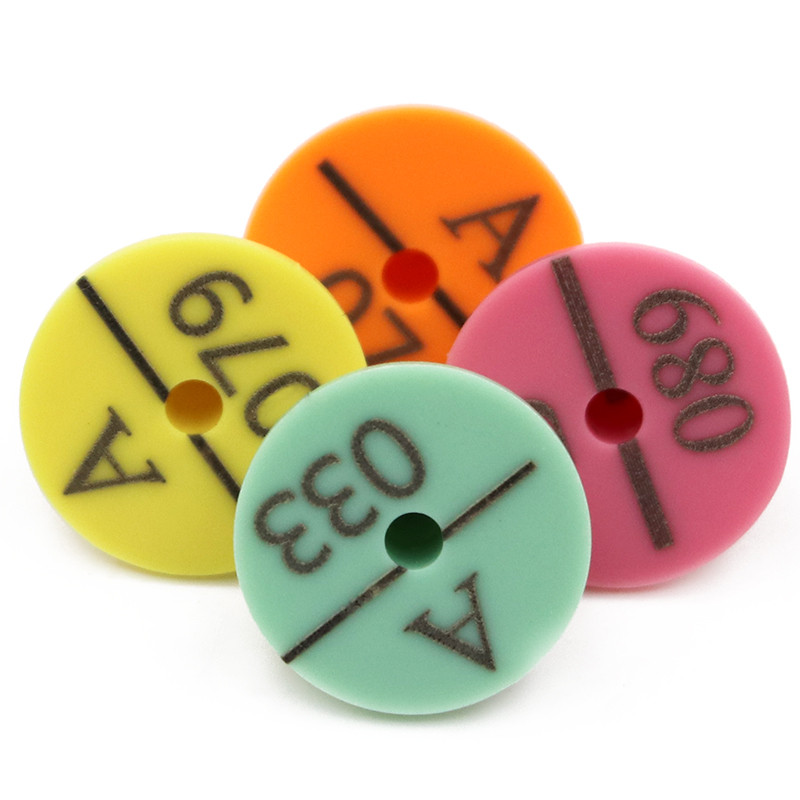 100 vnt. Triušio ausų įsagas su užrašu Ausų rašymas lazeriu vario galvos auskarai 4 spalvų ūkinio gyvūno ožkos kiaulės identifikavimo kortelė