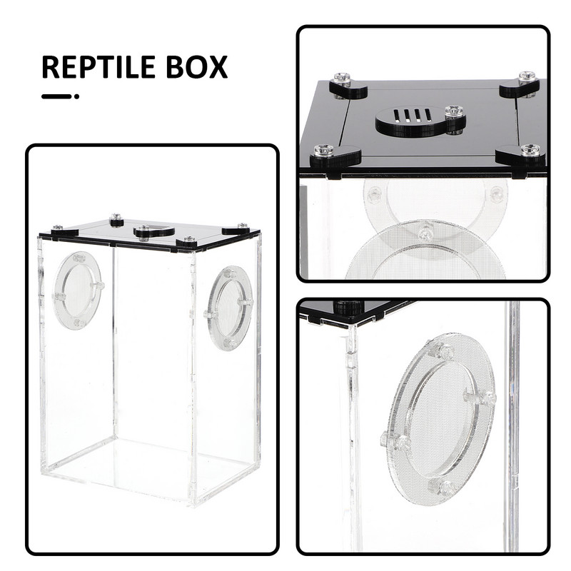 Reptile Box Breeding Cage Tank Snake Acrylic Habitat Gecko Transparent Pet Lizard Container Feeding Spider Portable Hatching