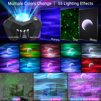 Star Lights Aurora Galaxy Moon Projector με τηλεχειριστήριο Sky Night Lamps Παιδιά Ενήλικες Gifs Bluetooth Μουσική Ηχείο Διακόσμηση σπιτιού