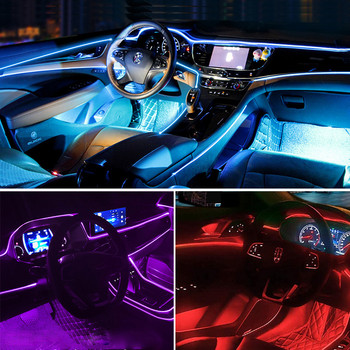 LED лента за интериорно осветление на автомобила Автоматична LED лента за гирлянди EL Wire Rope Car Decoration Lamp Гъвкава тръба Неонови автомобилни аксесоари