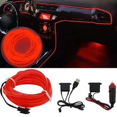 LED Car Interior Lighting Strip Auto LED Strip Garland EL Wire Rope Car Decoration Lamp Flexible Tube Neon Car Accessories