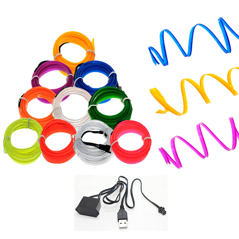 LED autóbelső világító csík Auto LED szalag Garland EL drótkötél autódekorációs lámpa, rugalmas cső Neon autós kiegészítők