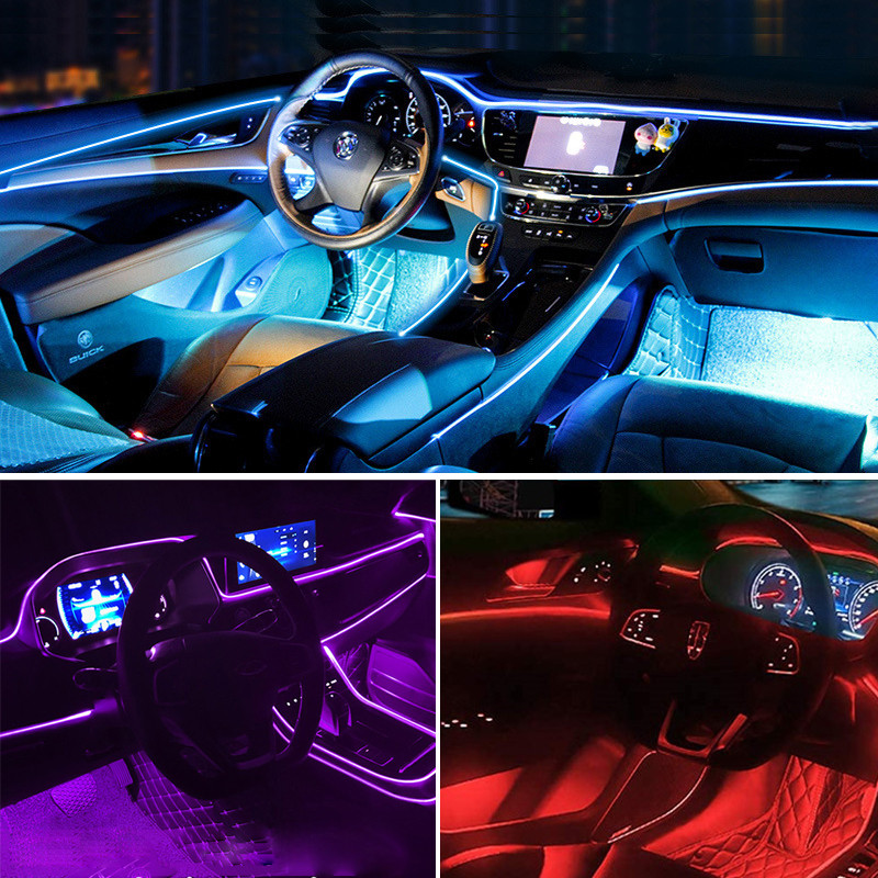 LED autóbelső világító csík Auto LED szalag Garland EL drótkötél autódekorációs lámpa, rugalmas cső Neon autós kiegészítők