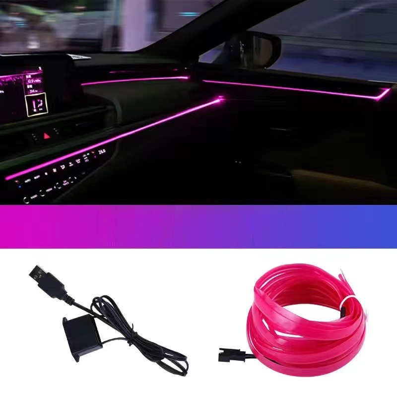1M/3M/5M/8M Lampă decorativă LED pentru interiorul mașinii, cablare EL, bandă de neon pentru auto DIY, lumină ambientală flexibilă, diodă USB pentru atmosferă de petrecere