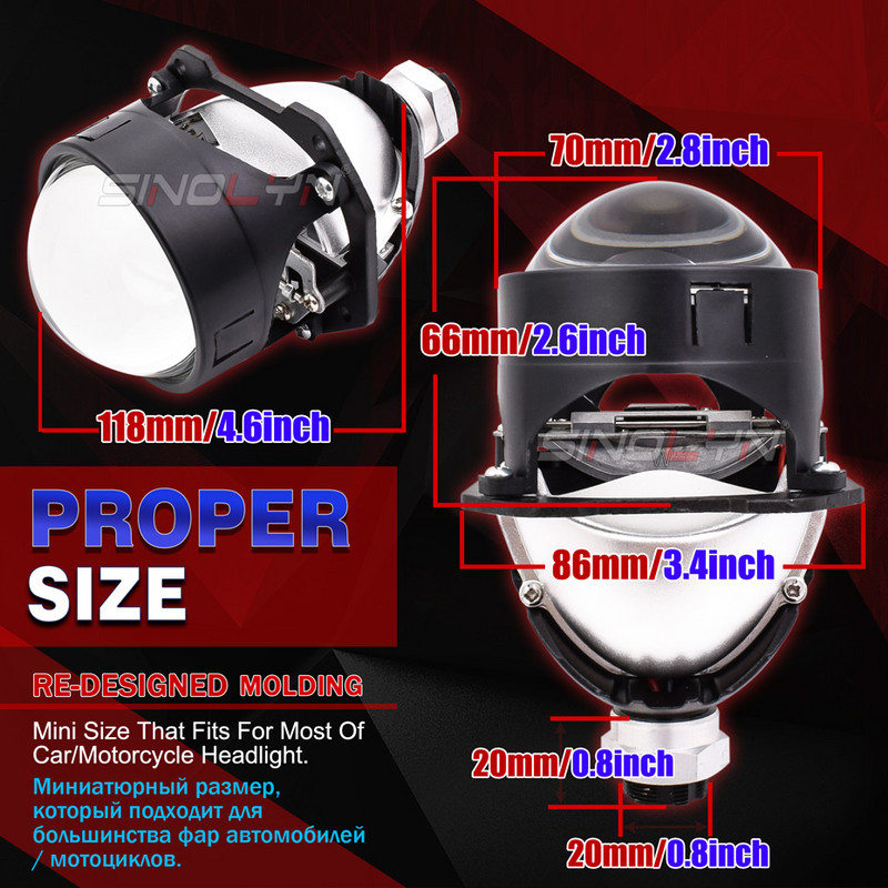 Sinolyn Angel Eyes Bi Led Lens Halo Lights Proiectoare pentru H4 H7 H1 9005 9006 Faruri de mașină Faza mare înaltă 2.5 inch LED Kits 40W