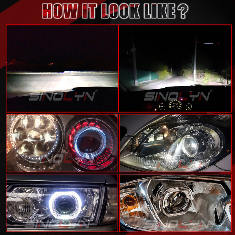 Sinolyn Angel Eyes Bi Led Lens Halo Lights Proiectoare pentru H4 H7 H1 9005 9006 Faruri de mașină Faza mare înaltă 2.5 inch LED Kits 40W