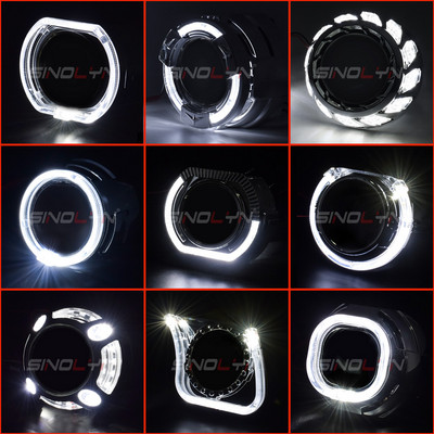 Sinolyn Projector Bezel LED Angel Eyes Shrouds For Hella/Koito Q5 Lenses 3.0 Inches Cover Bi Xenon Headlight Lenses DRL Bezels