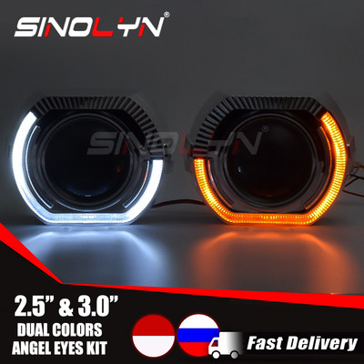 Sinolyn LED Angel Eyes Bi Xenon Projector Headlight Lenses Turn Signal DRL Running Lights For H7 H4 Headlamp Car Accessories DIY