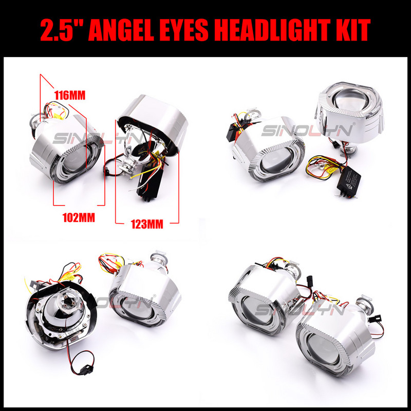 Sinolyn LED Angel Eyes Bi Xenon Proiector Faruri Lentile Semnal de întoarcere DRL Lumini de rulare pentru faruri H7 H4 Accesorii auto DIY