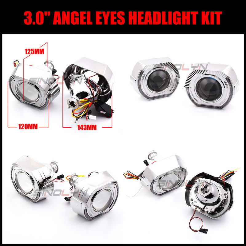 Sinolyn LED Angel Eyes Bi Xenon Proiector Faruri Lentile Semnal de întoarcere DRL Lumini de rulare pentru faruri H7 H4 Accesorii auto DIY